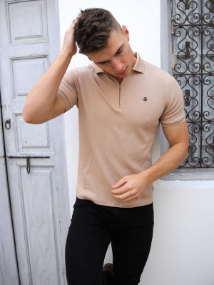 Blakely Amot Textured Polo Shirt Lichtbruin | JFZSM-1302