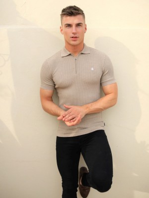 Blakely Anzi Textured Polo Tan | TQKBF-8320