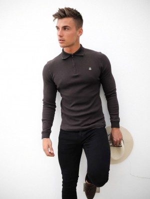 Blakely Aspen Long Sleeve Polo Charcoal | FZTRV-8732
