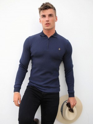 Blakely Aspen Long Sleeve Polo Donkerblauw | ZPMIR-7489