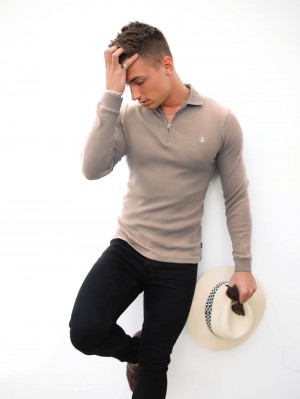 Blakely Aspen Long Sleeve Polo Stone | YASKH-9654