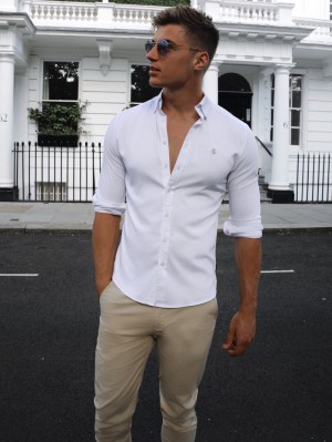 Blakely Aylsham Fitted Stretch Shirt Wit | HQLDF-6450
