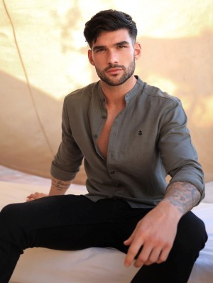 Blakely Berkane Linen Shirt Khaki | OICDJ-8269