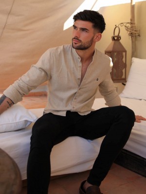 Blakely Berkane Linen Shirt Tan | FUCRH-4829