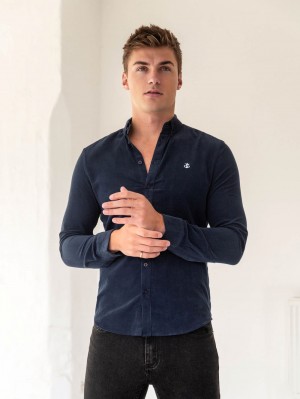 Blakely Cord Shirt Donkerblauw | KGOYF-0615
