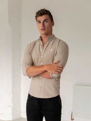 Blakely Furbank Fitted Stretch Shirt Tan | GSWIB-2698