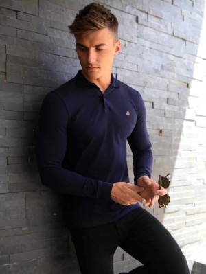 Blakely Harrow Long-Sleeve Polo Shirt Donkerblauw | OUPLX-6283