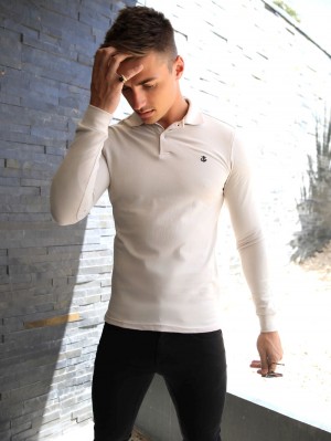 Blakely Harrow Long-Sleeve Polo Shirt Stone | OPMFA-0429