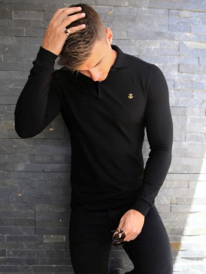 Blakely Harrow Long-Sleeve Polo Shirt Zwart | XVYBU-0391