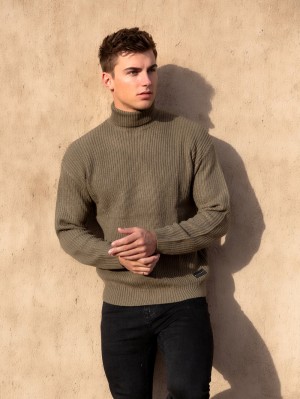 Blakely Hemsworth Roll Neck Jumper Khaki | HREFV-6549