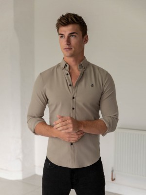 Blakely Horton Fitted Stretch Shirt Tan | ZFHPQ-4876