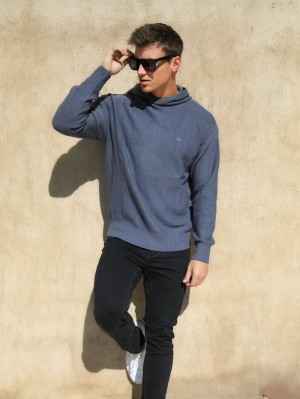 Blakely Huxley Gebreid Hoodie Blauw | FBZMN-7148