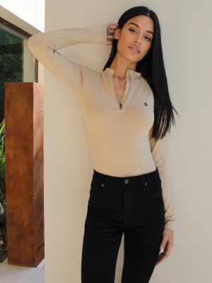 Blakely Kendall 1/4 Zip Bodysuit Tan | ILGKO-3962
