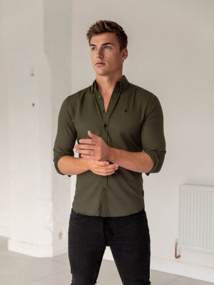 Blakely Loreto Fitted Stretch Shirt Khaki Groen | SLRWF-7032