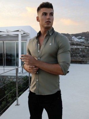 Blakely Merrick Fitted Stretch Shirt Khaki Groen | OXPZI-4671