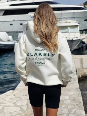Blakely Monaco Women's Relaxed Hoodie Ivory | CMGPT-6457