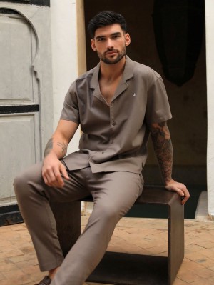 Blakely Nador Open Collared Shirt Bruin | LJUKD-0851