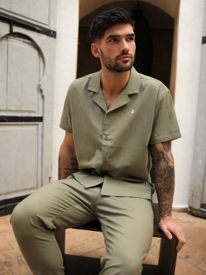 Blakely Nador Open Collared Shirt Khaki | RFPKL-4590