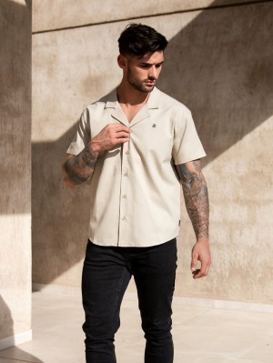Blakely Nador Open Collared Shirt Sand | KPOCX-1842