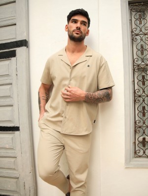 Blakely Nador Open Collared Shirt Tan | IOGKW-6081
