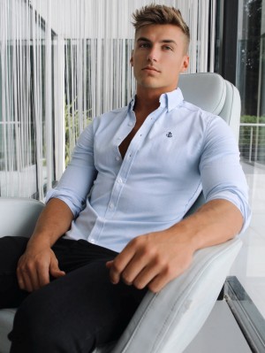 Blakely Oxford Fitted Stretch Shirt Blauw | BPCAL-4213