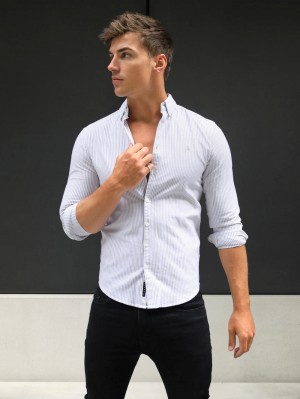 Blakely Portofino Pinstripe Shirt Tan | JVKXE-1056