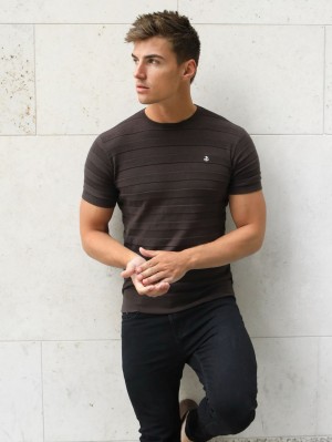 Blakely Raphello Stripe T-Shirt Bruin | ZXPSC-7452