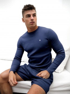 Blakely Riad Gebreid Long Sleeve T-Shirt Blauw | AHOUT-1279