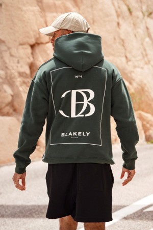 Blakely Riviera Initial Relaxed Hoodie Donkergroen | BOXNI-8562