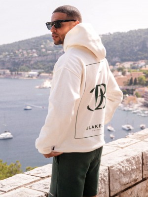 Blakely Riviera Initial Relaxed Hoodie Ivory | IZJUR-4572