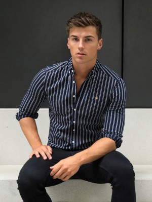 Blakely Savona Stripe Shirt Donkerblauw | XGRHU-8297