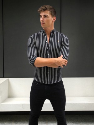 Blakely Savona Stripe Shirt Zwart | LNTMC-1936