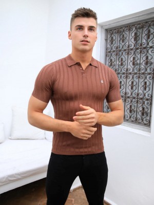 Blakely Sidi Textured Stripe Polo Bruin | JRIVE-3954