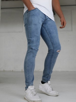 Blakely Vol. 7 Mager Ripped Jeans Blauw | QMUAZ-0158