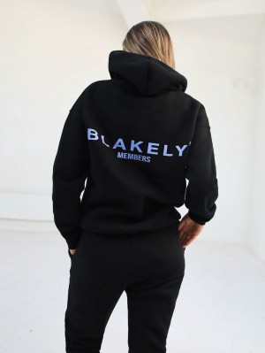 Blakely Women's Members Relaxed Hoodie Zwart Blauw | LESND-0253