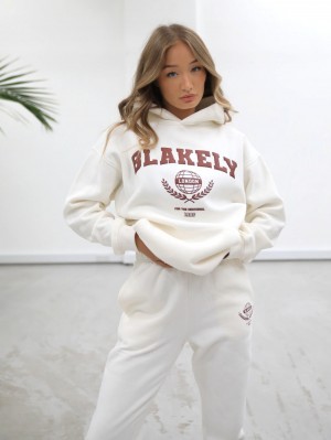 Blakely Women's Varsity Relaxed Hoodie Wit | CVXYN-2385